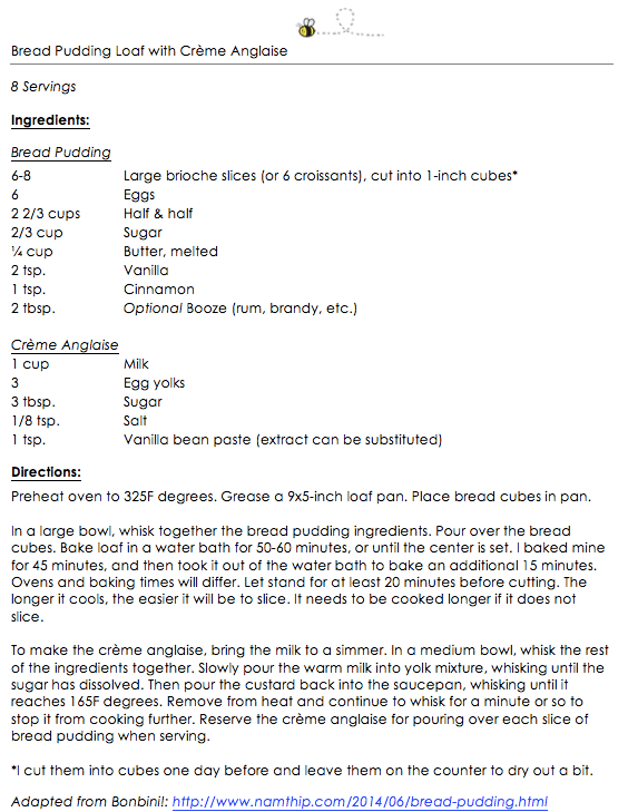 Bread Pudding Loaf with Creme Anglaise