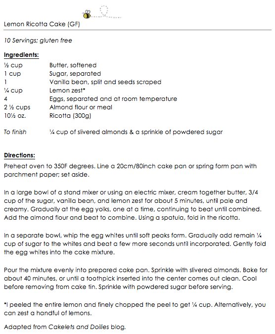 Lemon Ricotta Cake (GF) snippet
