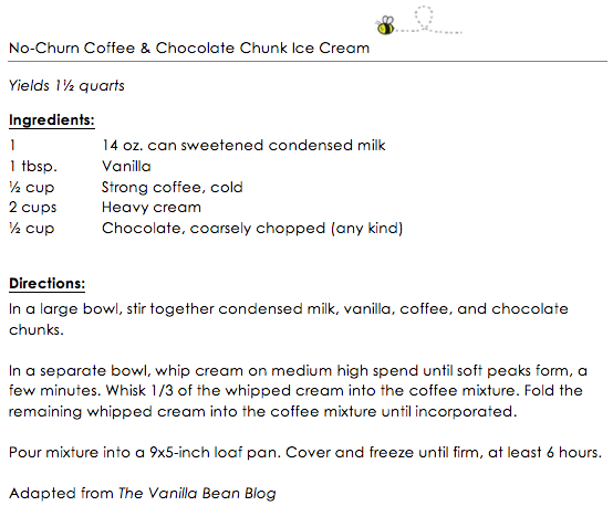 No Churn Coffee &amp; Chocolate Chunk Ice Cream snippet