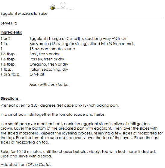 Eggplant Mozzarella Bake snippet