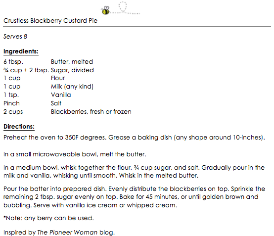 Crustless Blackberry Custard Pie snippet
