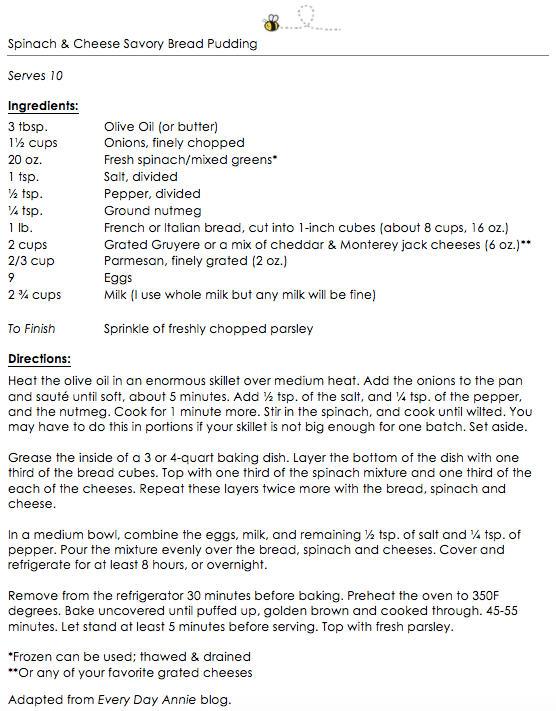 Spinach & Cheese Savory Bread Pudding snippet