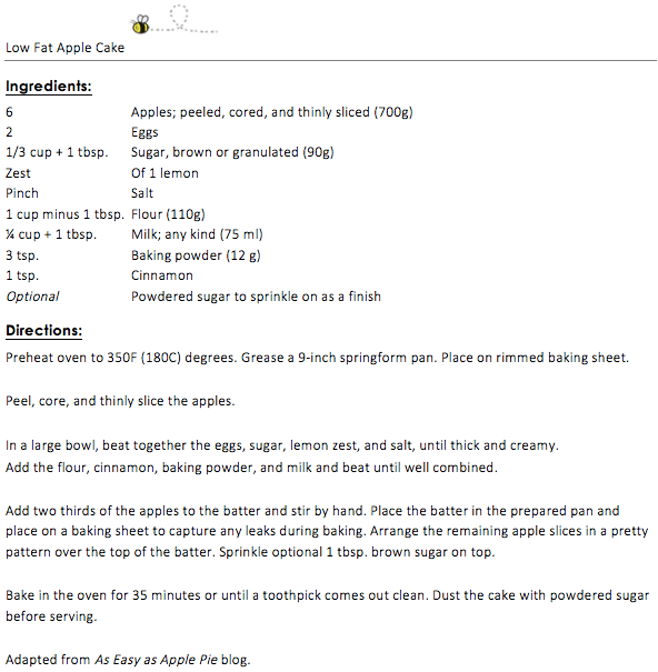 Low Fat Apple Cake snippet