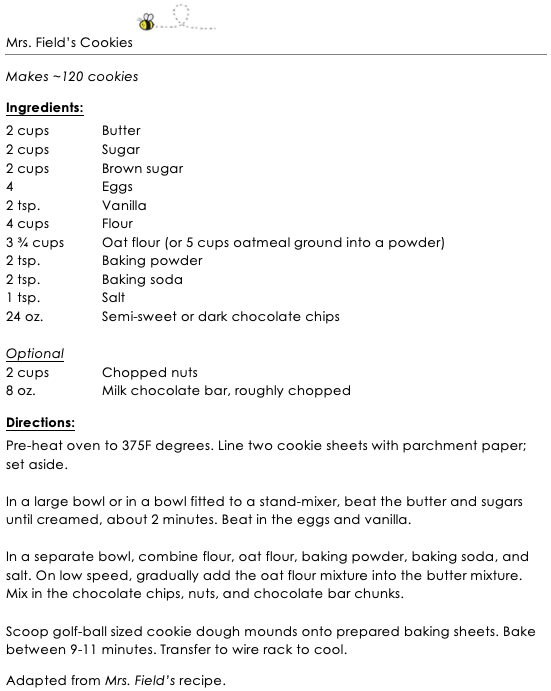 Mrs. Field's Cookies snippet