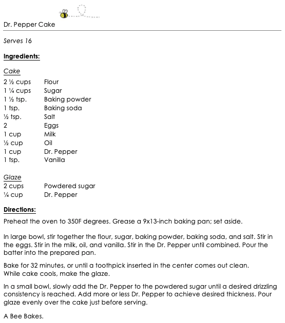 Dr. Pepper Cake snippet