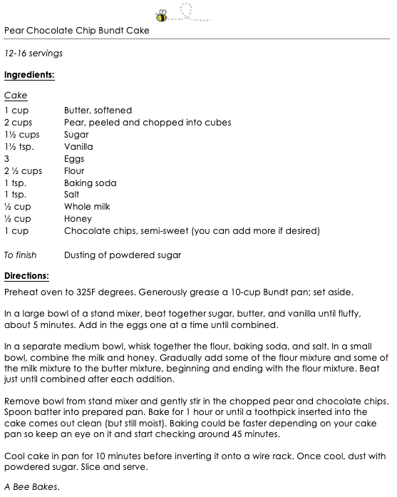 Pear Chocolate Chip Bundt Cake snippet